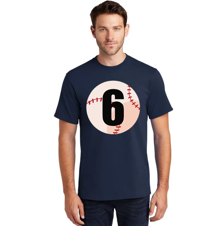 6th Birthday Baseball Big Number Six 6 Year Old Tall T-Shirt