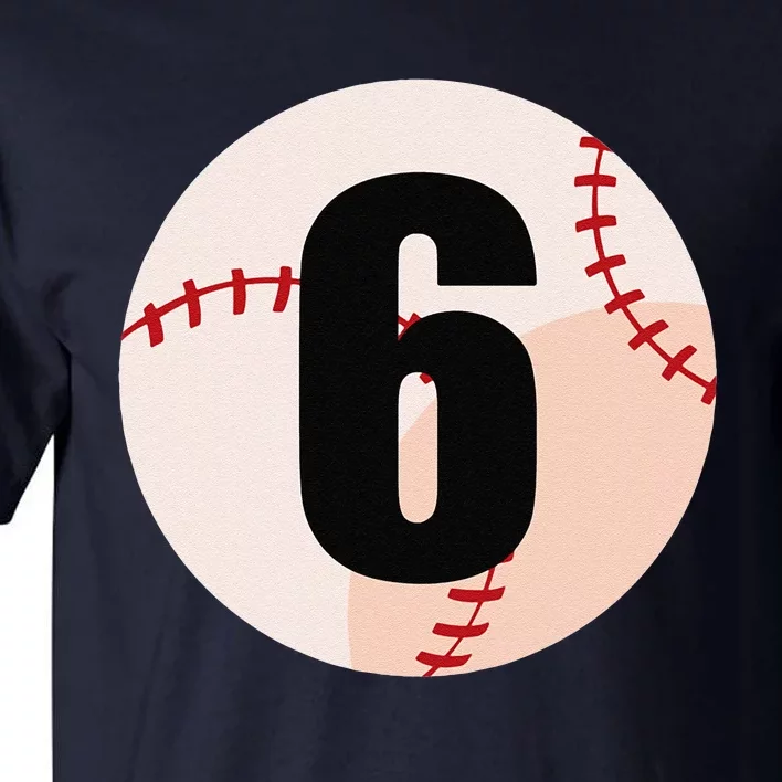 6th Birthday Baseball Big Number Six 6 Year Old Tall T-Shirt