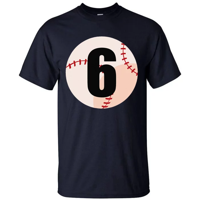 6th Birthday Baseball Big Number Six 6 Year Old Tall T-Shirt