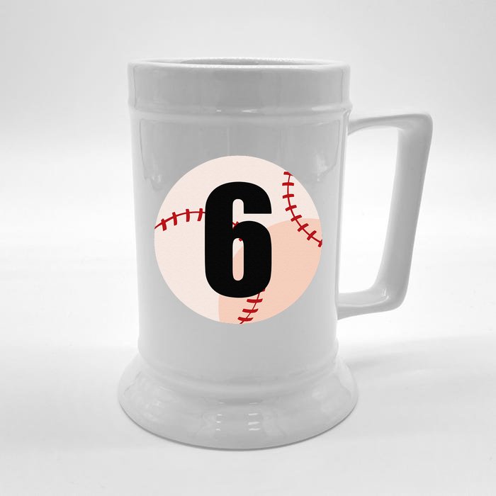 6th Birthday Baseball Big Number Six 6 Year Old Front & Back Beer Stein