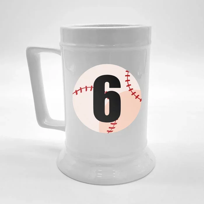 6th Birthday Baseball Big Number Six 6 Year Old Front & Back Beer Stein