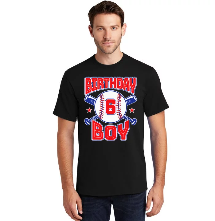 6th Birthday Baseball Big Number Six 6 Year Old Boy Girl Tall T-Shirt