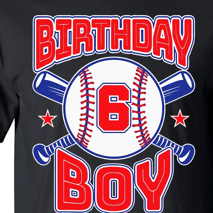 6th Birthday Baseball Big Number Six 6 Year Old Boy Girl Tall T-Shirt