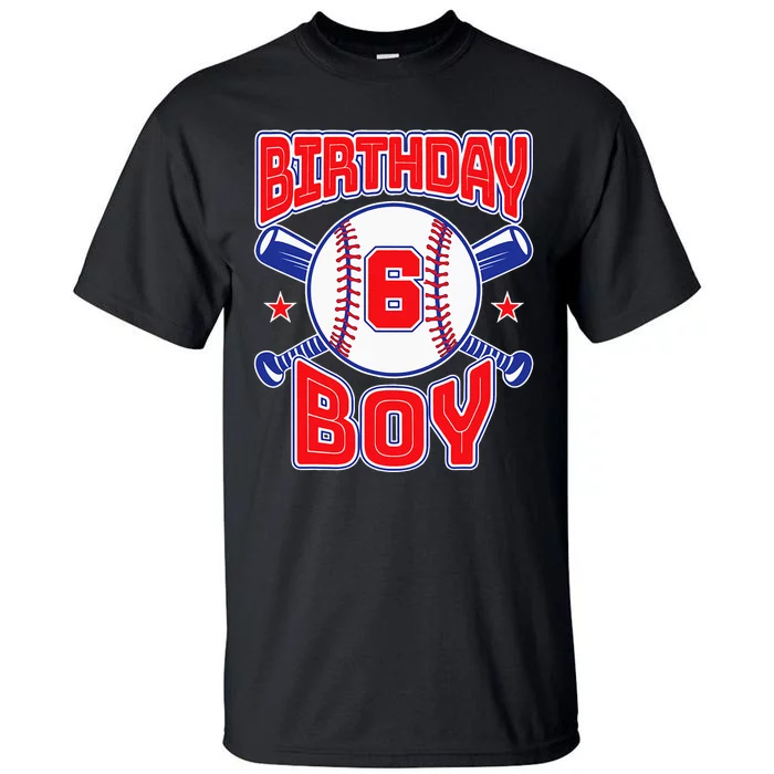 6th Birthday Baseball Big Number Six 6 Year Old Boy Girl Tall T-Shirt