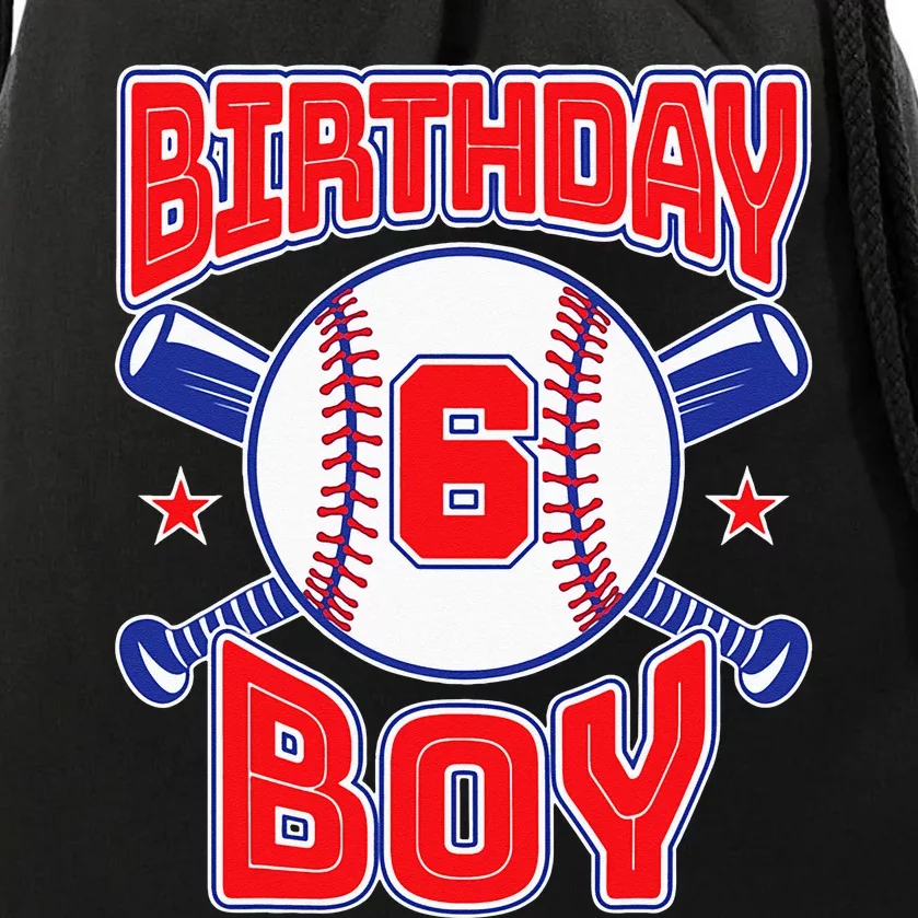 6th Birthday Baseball Big Number Six 6 Year Old Boy Girl Drawstring Bag