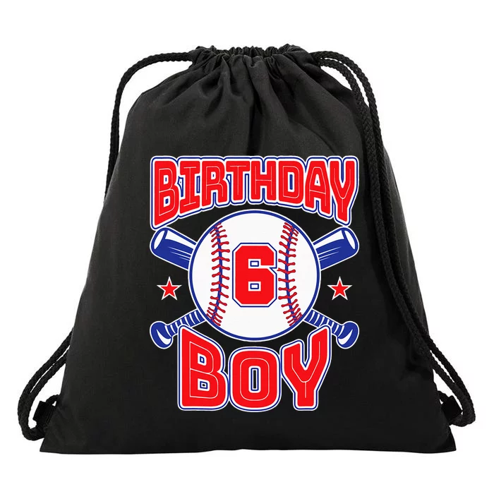 6th Birthday Baseball Big Number Six 6 Year Old Boy Girl Drawstring Bag