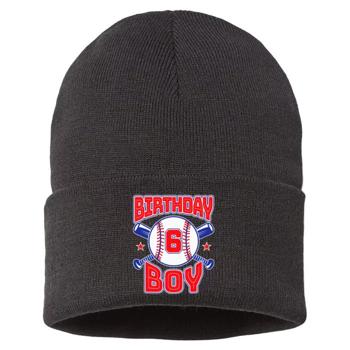 6th Birthday Baseball Big Number Six 6 Year Old Boy Girl Sustainable Knit Beanie