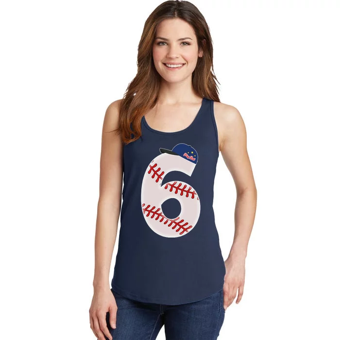 6th Birthday Baseball Big Number 6 Year Old Ladies Essential Tank