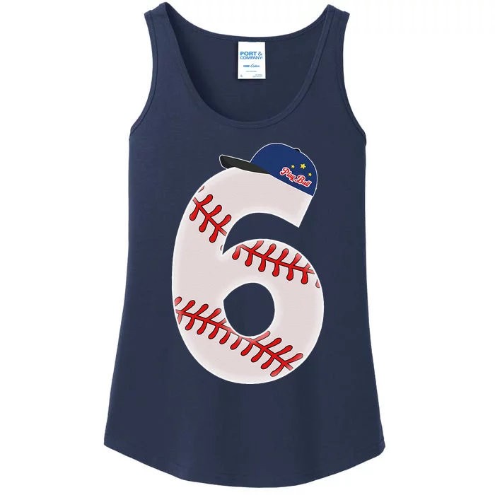 6th Birthday Baseball Big Number 6 Year Old Ladies Essential Tank