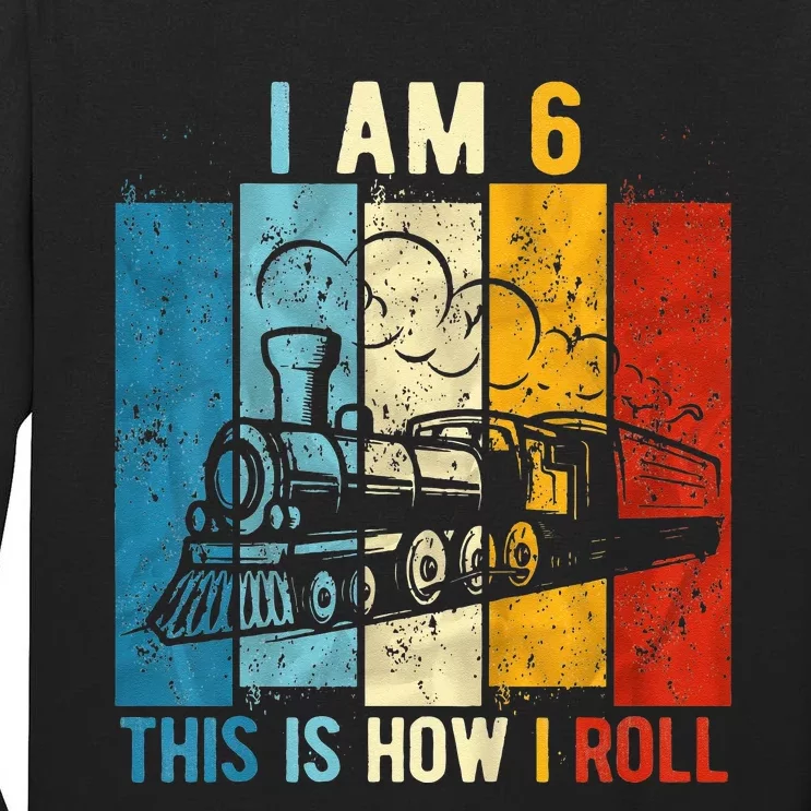 6th Birthday Boy Train 6 Year Old Birthday Tall Long Sleeve T-Shirt