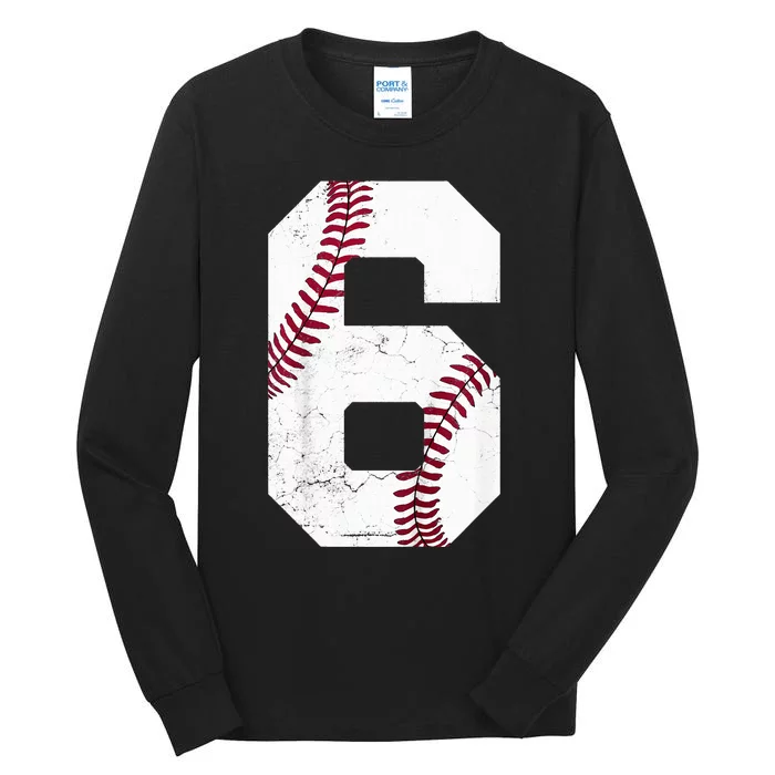 6th Birthday Baseball Six 6 Years Old Tall Long Sleeve T-Shirt