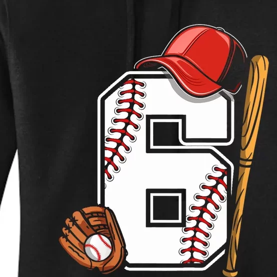 6th Birthday Baseball Boy Six 6 Years Old Women's Pullover Hoodie