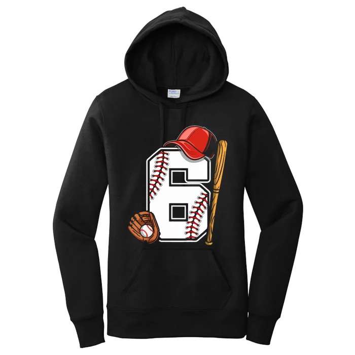 6th Birthday Baseball Boy Six 6 Years Old Women's Pullover Hoodie