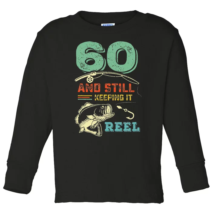 60th Bday Cool Fishing Gift Sixtieth Birthday Fisherman Toddler Long Sleeve Shirt