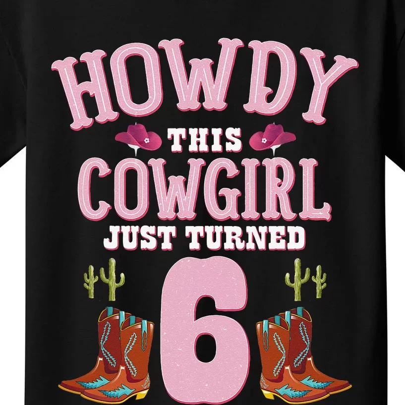 6th Birthday Cow Howdy Western Themed Birthday Kids T-Shirt