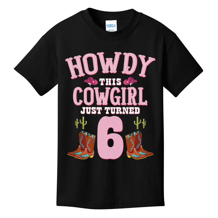 6th Birthday Cow Howdy Western Themed Birthday Kids T-Shirt