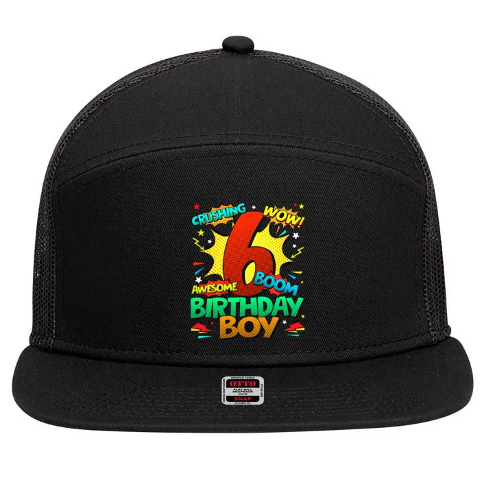 6th Birthday Comic Style 6 Year Old Gifts 7 Panel Mesh Trucker Snapback Hat