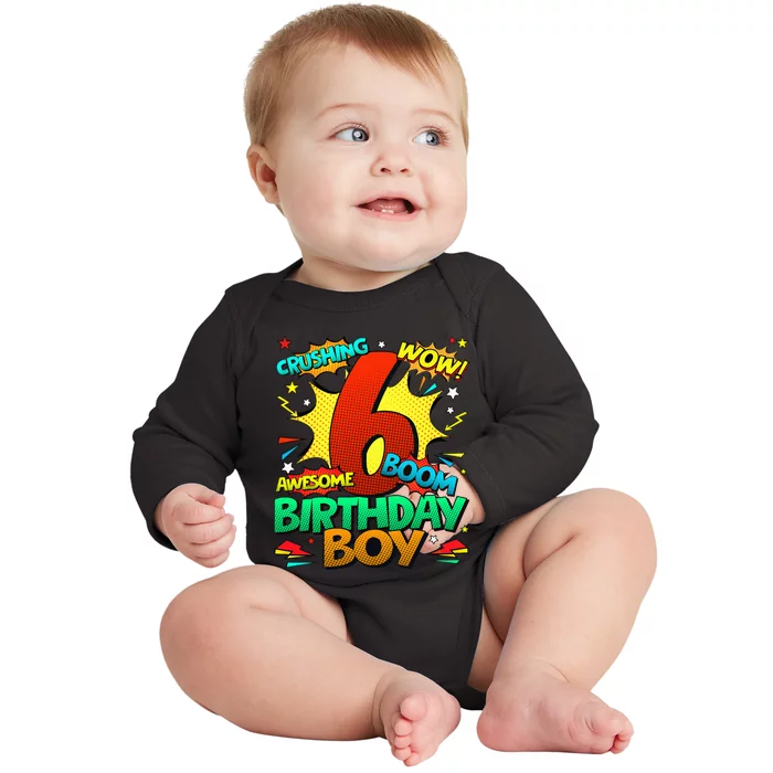 6th Birthday Comic Style 6 Year Old Gifts Baby Long Sleeve Bodysuit