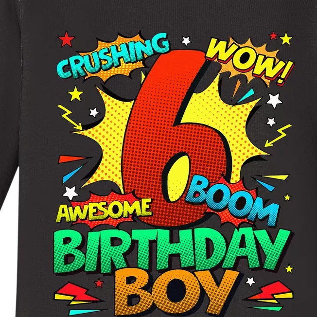 6th Birthday Comic Style 6 Year Old Gifts Baby Long Sleeve Bodysuit