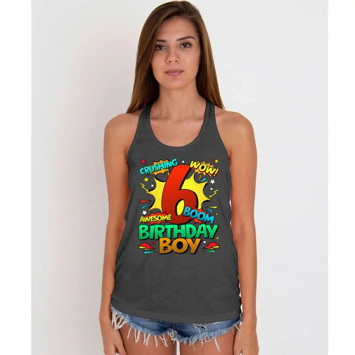 6th Birthday Comic Style 6 Year Old Gifts Women's Knotted Racerback Tank