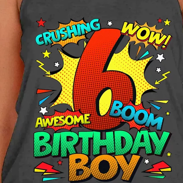 6th Birthday Comic Style 6 Year Old Gifts Women's Knotted Racerback Tank