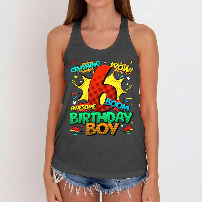 6th Birthday Comic Style 6 Year Old Gifts Women's Knotted Racerback Tank