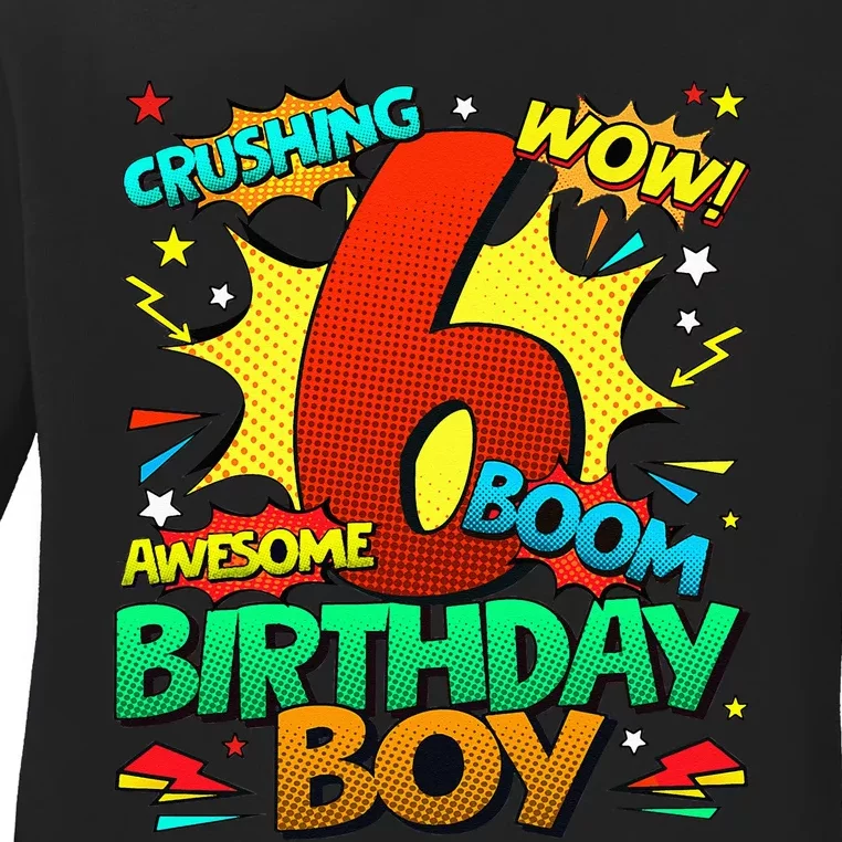 6th Birthday Comic Style 6 Year Old Gifts Ladies Long Sleeve Shirt