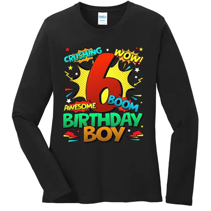 6th Birthday Comic Style 6 Year Old Gifts Ladies Long Sleeve Shirt