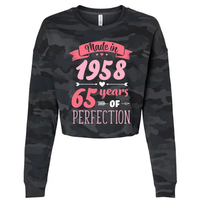 65 Birthday Decorations Women Female 65th BDay 1958 Birthday Cropped Pullover Crew