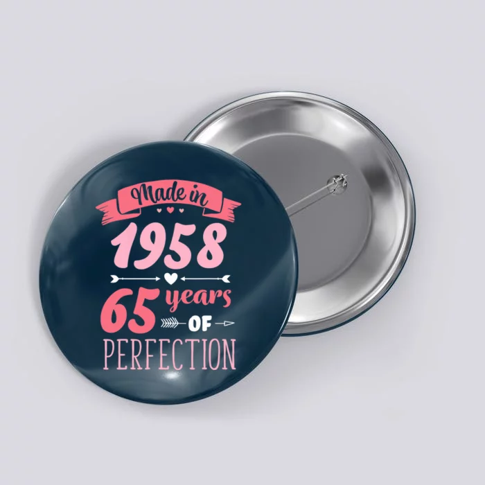 65 Birthday Decorations Women Female 65th BDay 1958 Birthday Button