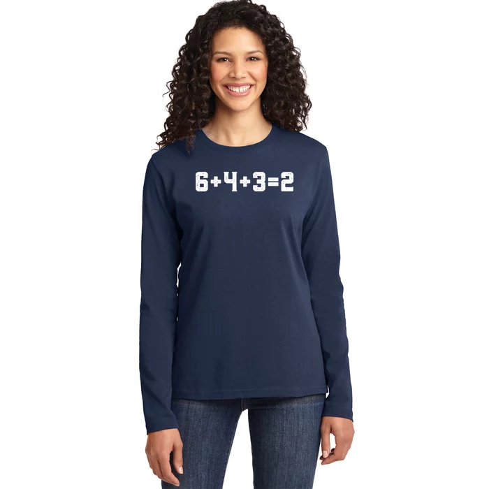 6432 Baseball Double Play Funny Baseball 6 4 3 2 Ladies Long Sleeve Shirt