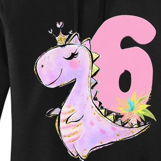 6th Birthday Dinosaur Dino Party TRex Six Women's Pullover Hoodie