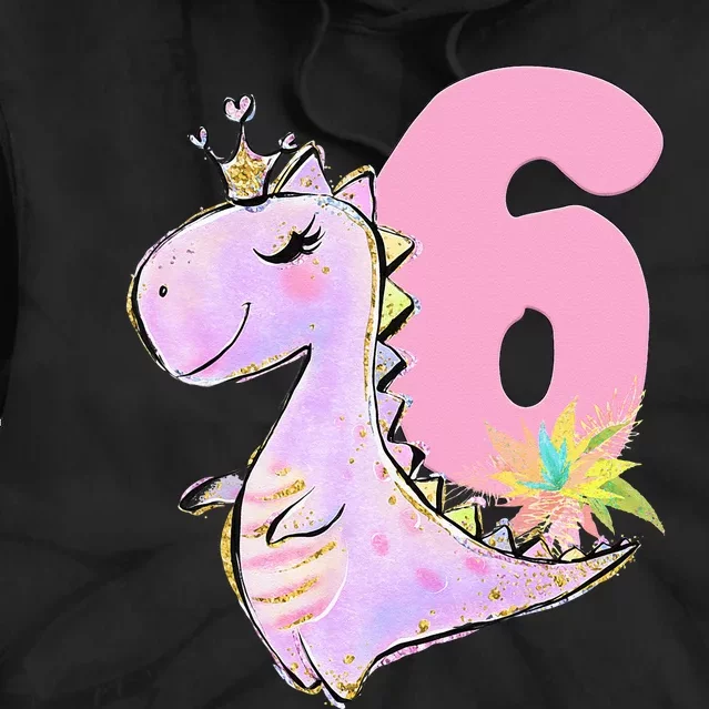 6th Birthday Dinosaur Dino Party TRex Six Tie Dye Hoodie