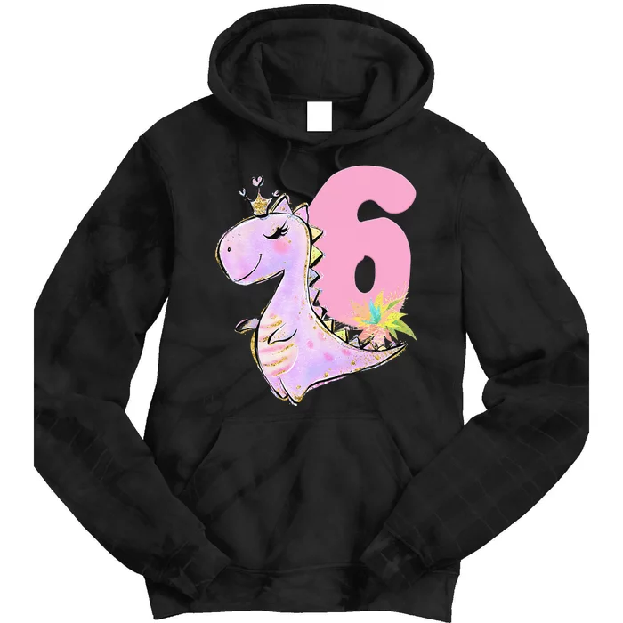 6th Birthday Dinosaur Dino Party TRex Six Tie Dye Hoodie