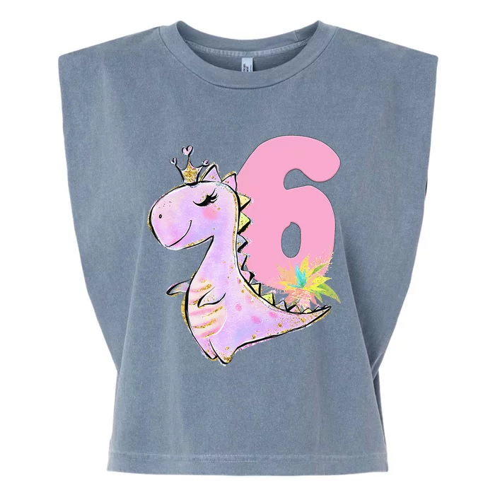 6th Birthday Dinosaur Dino Party TRex Six Garment-Dyed Women's Muscle Tee