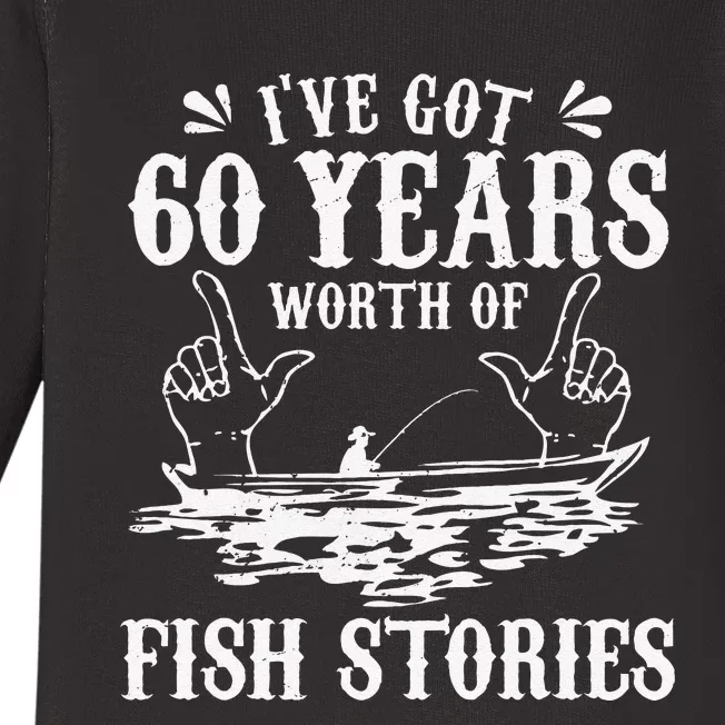 60th Birthday Fisherman Funny Bass Fishing Gift Idea Baby Long Sleeve Bodysuit