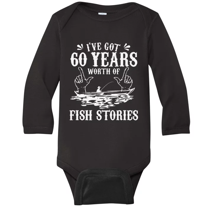 60th Birthday Fisherman Funny Bass Fishing Gift Idea Baby Long Sleeve Bodysuit