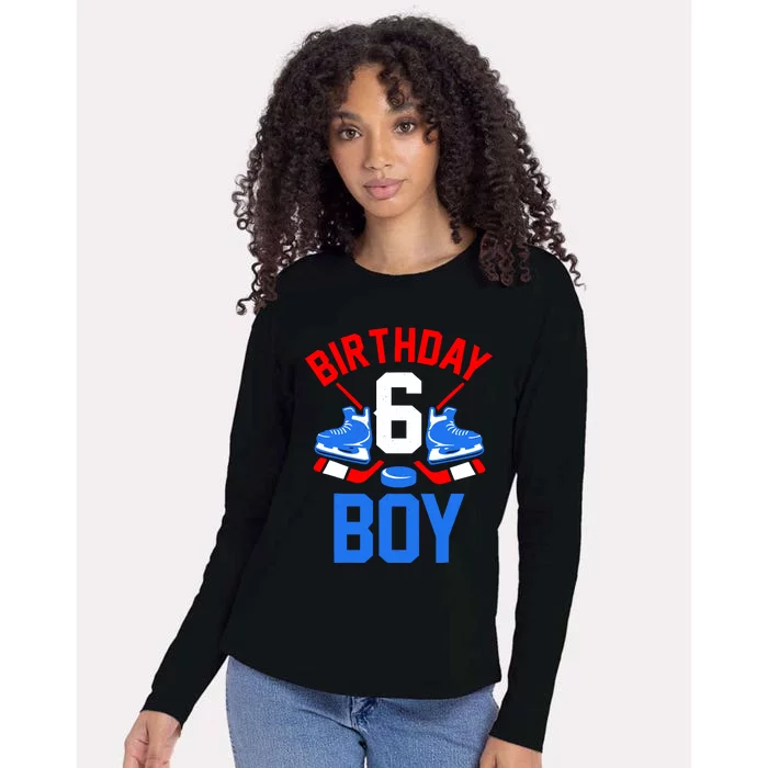 6th Birthday For Girl Boy 6 Yrs Old Ice Hockey Fan Womens Cotton Relaxed Long Sleeve T-Shirt