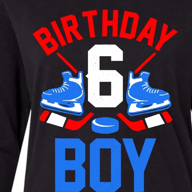 6th Birthday For Girl Boy 6 Yrs Old Ice Hockey Fan Womens Cotton Relaxed Long Sleeve T-Shirt