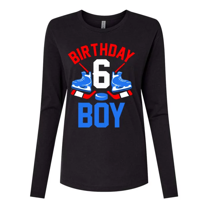 6th Birthday For Girl Boy 6 Yrs Old Ice Hockey Fan Womens Cotton Relaxed Long Sleeve T-Shirt