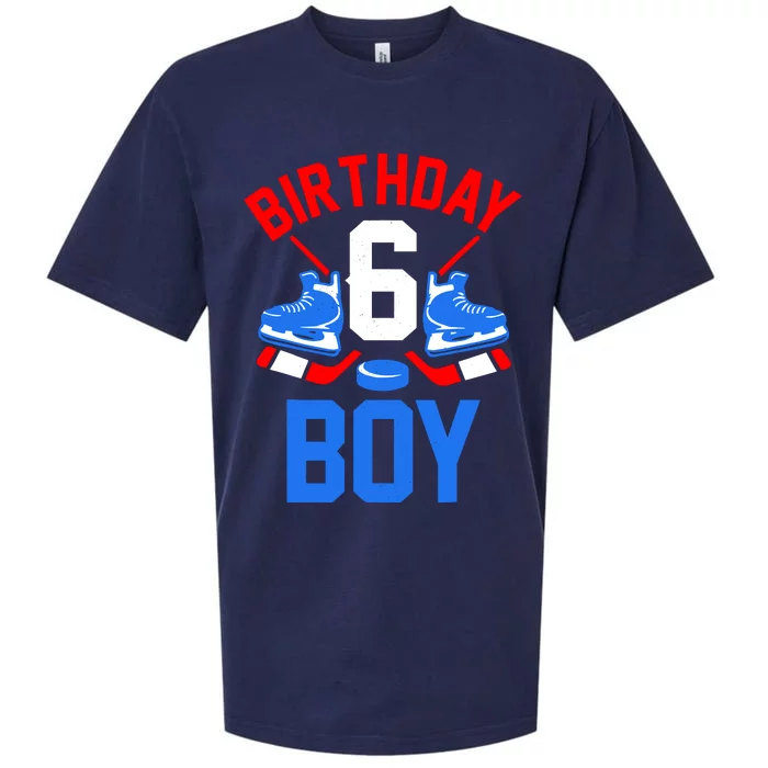 6th Birthday For Girl Boy 6 Yrs Old Ice Hockey Fan Sueded Cloud Jersey T-Shirt