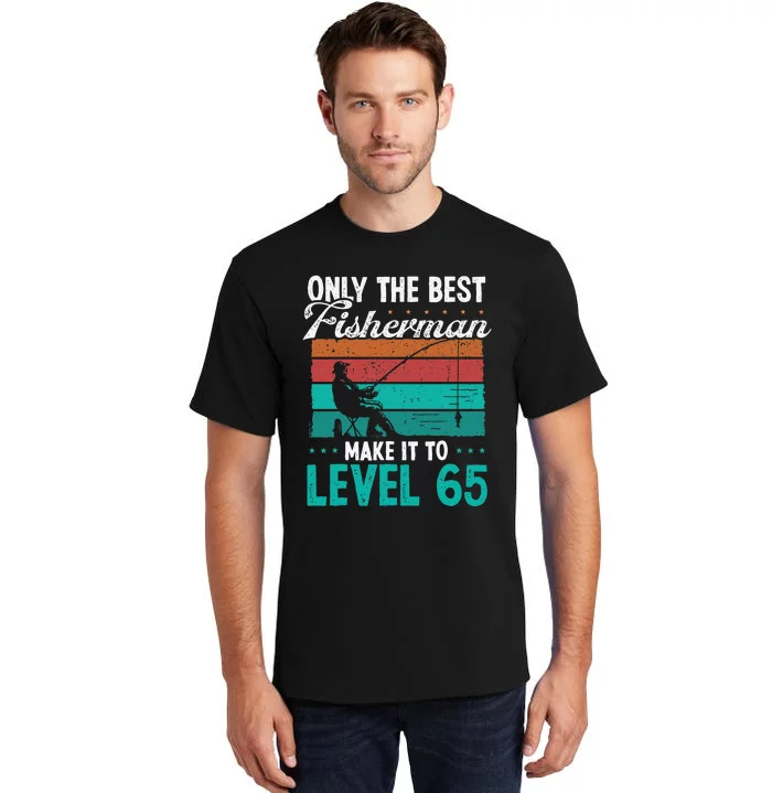 65 Birthday Fishing Level 65 Year Old Angler Fisherman Tall T-Shirt