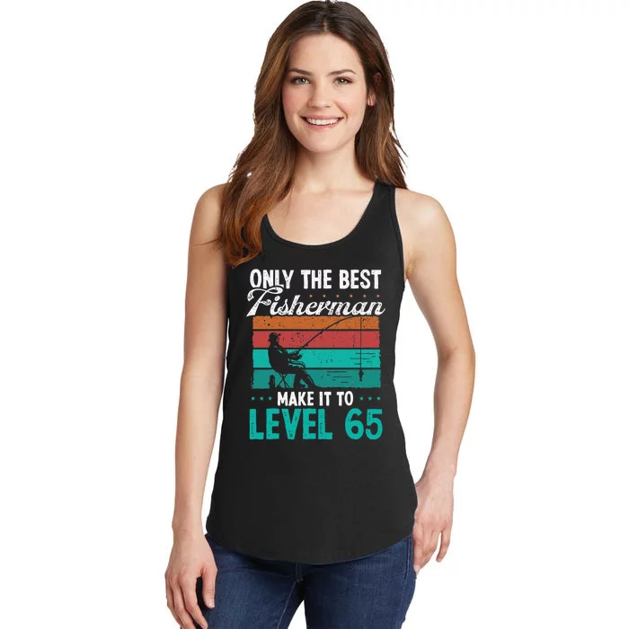 65 Birthday Fishing Level 65 Year Old Angler Fisherman Ladies Essential Tank