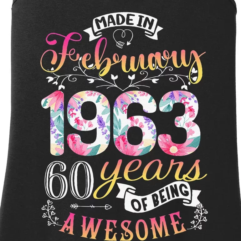 60th Birthday Flowers Gift For Women Born In February 1963 Ladies Essential Tank