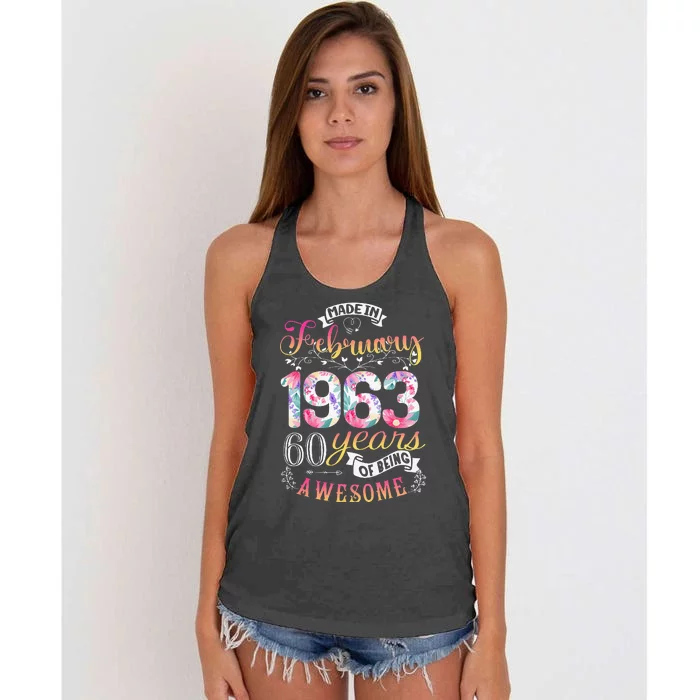 60th Birthday Flowers Gift For Women Born In February 1963 Women's Knotted Racerback Tank