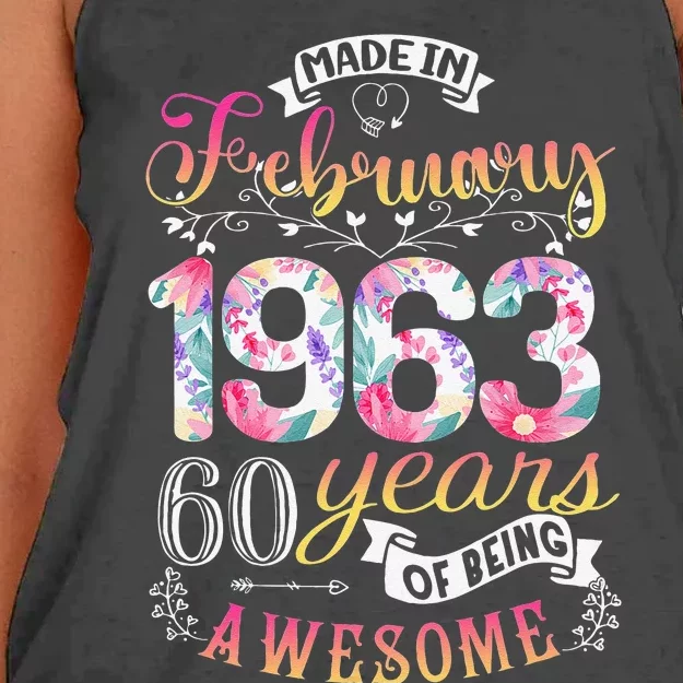 60th Birthday Flowers Gift For Women Born In February 1963 Women's Knotted Racerback Tank