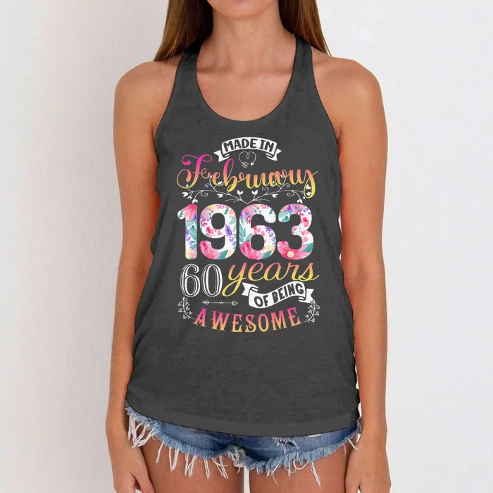 60th Birthday Flowers Gift For Women Born In February 1963 Women's Knotted Racerback Tank