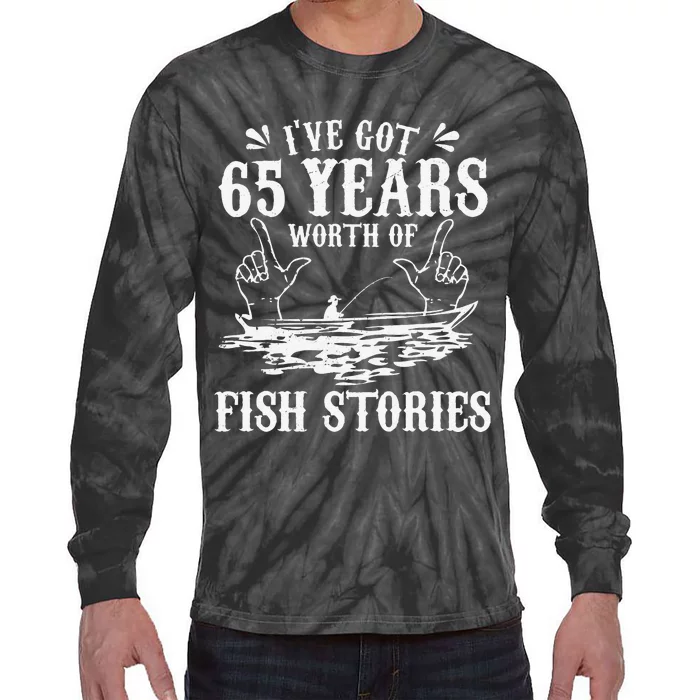 65th Birthday Fisherman Funny Bass Fishing Gift Idea Tie-Dye Long Sleeve Shirt