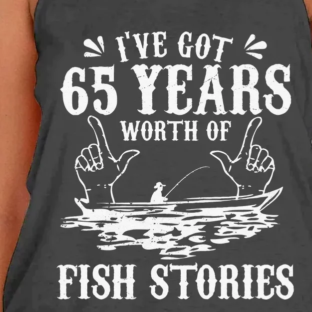 65th Birthday Fisherman Funny Bass Fishing Gift Idea Women's Knotted Racerback Tank