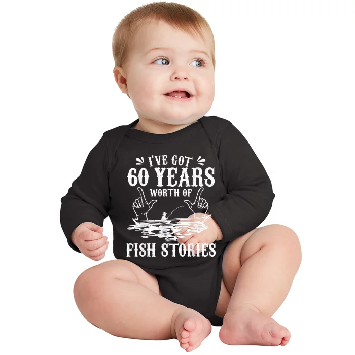 60th Birthday Fisherman  Funny Bass Fishing Gift Idea Baby Long Sleeve Bodysuit